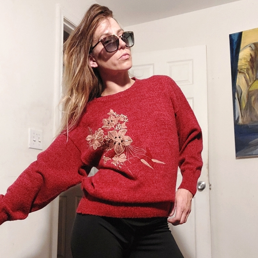 Vintage 1980's Western Connection embroidered batwing pullover sweater